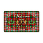 Doormat - Welcome Mat Scottish Clan Fullerton Tartan Door Mat, Plaid Doormat With Thistle and Two Lion Scottish