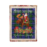 Personalized Gift Plaid Tartan Blanket Clan Robertson Hunting Modern With Moose Lover Xmas Gift Santa Riding Christmas Fleece Blanket