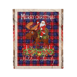 Personalized Gift Plaid Tartan Blanket Clan Haldane With Moose Lover Xmas Gift Santa Riding Christmas Fleece Blanket