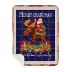 Personalized Gift Plaid Tartan Blanket Clan Crichton With Moose Lover Xmas Gift Santa Riding Buffalo Plaid Christmas Sherpa Blanket