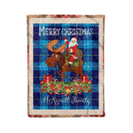 Personalized Gift Plaid Tartan Blanket Clan McKerrell Blue With Moose Lover Xmas Gift Santa Riding Christmas Fleece Blanket