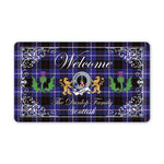 Doormat - Welcome Mat Scottish Clan Badge Dunlop Tartan Door Mat, Plaid Doormat With Thistle and Two Lion Scottish