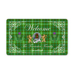 Doormat - Welcome Mat Scottish Clan Badge Forrester Hunting Tartan Door Mat, Plaid Doormat With Thistle and Two Lion Scottish