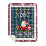 Personalized Gift Tartan Plaid Blanket Clan Johnston Dress With Funny Santa Snowman Reindeer Merry Christmas Gift Sherpa Blanket, blue plaid sherpa blanket,blue tartan sherpa blanket,Buchan,buffalo plaid sherpa blanket,christmas sherpa blanket,Christmas Throw Blanket