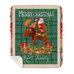 Personalized Gift Plaid Tartan Blanket Clan Ross Hunting Ancient With Moose Lover Xmas Gift Santa Riding Buffalo Plaid Christmas Sherpa Blanket