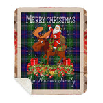 Personalized Gift Plaid Tartan Blanket Clan MacThomas Modern With Moose Lover Xmas Gift Santa Riding Plaid Christmas Sherpa Blanket