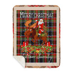 Personalized Gift Plaid Tartan Blanket Clan Fulton With Moose Lover Xmas Gift Santa Riding Buffalo Plaid Christmas Sherpa Blanket