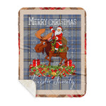 Personalized Gift Plaid Tartan Blanket Clan Tweedie With Moose Lover Xmas Gift Santa Riding Buffalo Plaid Christmas Sherpa Blanket