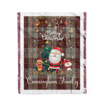Personalized Gift Tartan Plaid Blanket Clan Cunningham Burgundy With Funny Santa Snowman Reindeer Merry Christmas Fleece Blanket, Home Living Room, Plaid Blanket, Tartan Blanket, Scottish Blanket, Buffalo fleece blanket, Christmas Blanket