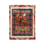 Personalized Gift Plaid Tartan Blanket Clan MacPherson Ancient With Moose Lover Xmas Gift Santa Riding Christmas Fleece Blanket