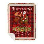 Personalized Gift Plaid Tartan Blanket Clan Hog With Moose Lover Xmas Gift Santa Riding Buffalo Plaid Christmas Sherpa Blanket