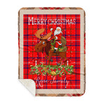 Personalized Gift Plaid Tartan Blanket Clan Rose With Moose Lover Xmas Gift Santa Riding Buffalo Plaid Christmas Sherpa Blanket