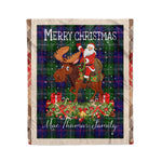 Personalized Gift Plaid Tartan Blanket Clan MacThomas Modern With Moose Lover Xmas Gift Santa Riding Christmas Fleece Blanket