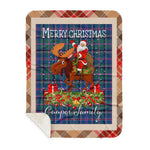 Personalized Gift Plaid Tartan Blanket Clan Cooper Ancient With Moose Lover Xmas Gift Santa Riding Buffalo Plaid Christmas Sherpa Blanket