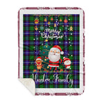 Personalized Gift Tartan Plaid Blanket Clan Hunter Modern With Funny Santa Snowman Reindeer Merry Christmas Gift Sherpa Blanket, blue plaid sherpa blanket,blue tartan sherpa blanket,Buchan,buffalo plaid sherpa blanket,christmas sherpa blanket,Christmas Throw Blanket
