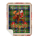 Personalized Gift Plaid Tartan Blanket Clan Reid With Moose Lover Xmas Gift Santa Riding Buffalo Plaid Christmas Sherpa Blanket