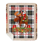 Personalized Gift Plaid Tartan Blanket Clan MacPherson With Moose Lover Xmas Gift Santa Riding Plaid Christmas Sherpa Blanket