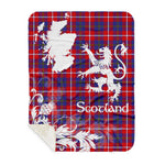 Scotstee Shop - Tartan Blanket Thistle and Lion Scottish Clan Galloway Red Plaid Blanket - Sherpa Blanket