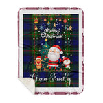Personalized Gift Tartan Plaid Blanket Clan Gunn With Funny Santa Snowman Reindeer Merry Christmas Gift Sherpa Blanket, blue plaid sherpa blanket,blue tartan sherpa blanket,Buchan,buffalo plaid sherpa blanket,christmas sherpa blanket,Christmas Throw Blanket