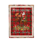 Personalized Gift Plaid Tartan Blanket Clan Heron With Moose Lover Xmas Gift Santa Riding Christmas Fleece Blanket