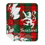 Sherpa Blanket - Tartan Blanket Thistle and Lion Scottish Clan Stewart Atholl Modern Plaid Blanket, plaid sherpa blanket queen,purple sherpa blanket,queen sherpa blanket,queen size sherpa blanket,red sherpa blanket,scottish tartan blankets,sherpa blanket,sherpa christmas blanket