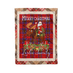 Personalized Gift Plaid Tartan Blanket Clan Leslie Modern With Moose Lover Xmas Gift Santa Riding Christmas Fleece Blanket