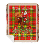 Personalized Gift Plaid Tartan Blanket Clan Leask With Moose Lover Xmas Gift Santa Riding Buffalo Plaid Christmas Sherpa Blanket