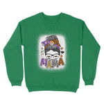 Boojie Mama Halloween Monster Messy Bun Skull Mom Bleached Womens Halloween Sweatshirts, Halloween Sweatshirt Plus Size - Scotstee Shop