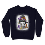 Boojie Mama Halloween Monster Messy Bun Skull Mom Bleached Womens Halloween Sweatshirts, Halloween Sweatshirt Plus Size - Scotstee Shop