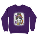 Boojie Mama Halloween Monster Messy Bun Skull Mom Bleached Womens Halloween Sweatshirts, Halloween Sweatshirt Plus Size - Scotstee Shop