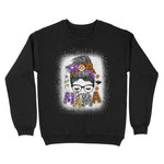 Boojie Mama Halloween Monster Messy Bun Skull Mom Bleached Womens Halloween Sweatshirts, Halloween Sweatshirt Plus Size - Scotstee Shop
