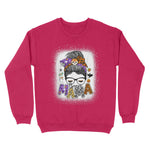 Boojie Mama Halloween Monster Messy Bun Skull Mom Bleached Womens Halloween Sweatshirts, Halloween Sweatshirt Plus Size - Scotstee Shop