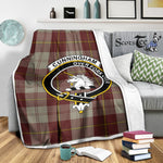 Scotstee Shop Tartan Plaid Blanket Cunningham Burgundy Dancers Clan Crest Badge Scottish Tartan Plaid Sherpa Blanket