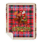 Personalized Gift Plaid Tartan Blanket Clan Pitblado With Moose Lover Xmas Gift Santa Riding Buffalo Plaid Christmas Sherpa Blanket