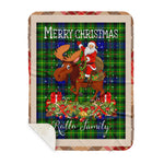 Personalized Gift Plaid Tartan Blanket Clan Rollo With Moose Lover Xmas Gift Santa Riding Buffalo Plaid Christmas Sherpa Blanket