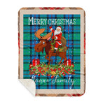 Personalized Gift Plaid Tartan Blanket Clan Flower Of Scotland With Moose Lover Xmas Gift Santa Riding Buffalo Plaid Christmas Sherpa Blanket