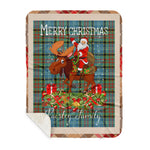 Personalized Gift Plaid Tartan Blanket Clan Paisley With Moose Lover Xmas Gift Santa Riding Buffalo Plaid Christmas Sherpa Blanket