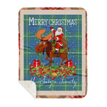 Personalized Gift Plaid Tartan Blanket Clan MacIntyre Hunting Ancient With Moose Lover Xmas Gift Santa Riding Buffalo Plaid Christmas Sherpa Blanket