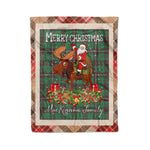 Personalized Gift Plaid Tartan Blanket Clan MacKinnon Hunting Ancient With Moose Lover Xmas Gift Santa Riding Christmas Fleece Blanket