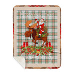 Personalized Gift Plaid Tartan Blanket Clan Grant of Achnarrow With Moose Lover Xmas Gift Santa Riding Buffalo Plaid Christmas Sherpa Blanket