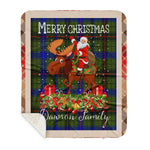 Personalized Gift Plaid Tartan Blanket Clan Dawson With Moose Lover Xmas Gift Santa Riding Buffalo Plaid Christmas Sherpa Blanket