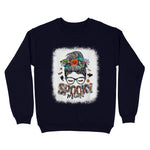 Standard Crew Neck Sweatshirt - Spooky Mama Messy Bun Skull Halloween Costume Momster Witchy Women Spooky - Scotstee Shop
