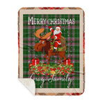 Personalized Gift Plaid Tartan Blanket Clan Gray Hunting With Moose Lover Xmas Gift Santa Riding Buffalo Plaid Christmas Sherpa Blanket