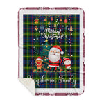 Personalized Gift Tartan Plaid Blanket Clan Farquharson Modern With Funny Santa Snowman Reindeer Merry Christmas Gift Sherpa Blanket, blue plaid sherpa blanket,blue tartan sherpa blanket,Buchan,buffalo plaid sherpa blanket,christmas sherpa blanket,Christmas Throw Blanket