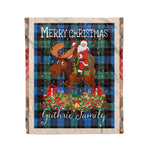 Personalized Gift Plaid Tartan Blanket Clan Guthrie Ancient With Moose Lover Xmas Gift Santa Riding Christmas Fleece Blanket