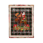 Personalized Gift Plaid Tartan Blanket Clan Lindsay Hunting With Moose Lover Xmas Gift Santa Riding Christmas Fleece Blanket
