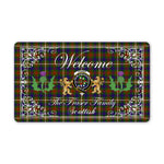 Doormat - Welcome Mat Scottish Clan Fraser Hunting Tartan Door Mat, Plaid Doormat With Thistle and Two Lion Scottish