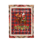 Personalized Gift Plaid Tartan Blanket Clan Grant of Lurg With Moose Lover Xmas Gift Santa Riding Christmas Fleece Blanket