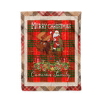 Personalized Gift Plaid Tartan Blanket Clan Cameron Modern With Moose Lover Xmas Gift Santa Riding Christmas Fleece Blanket