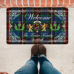Doormat - Welcome Mat Scottish Clan Fraser Hunting Ancient Tartan Door Mat, Plaid Doormat With Thistle and Two Lion Scottish